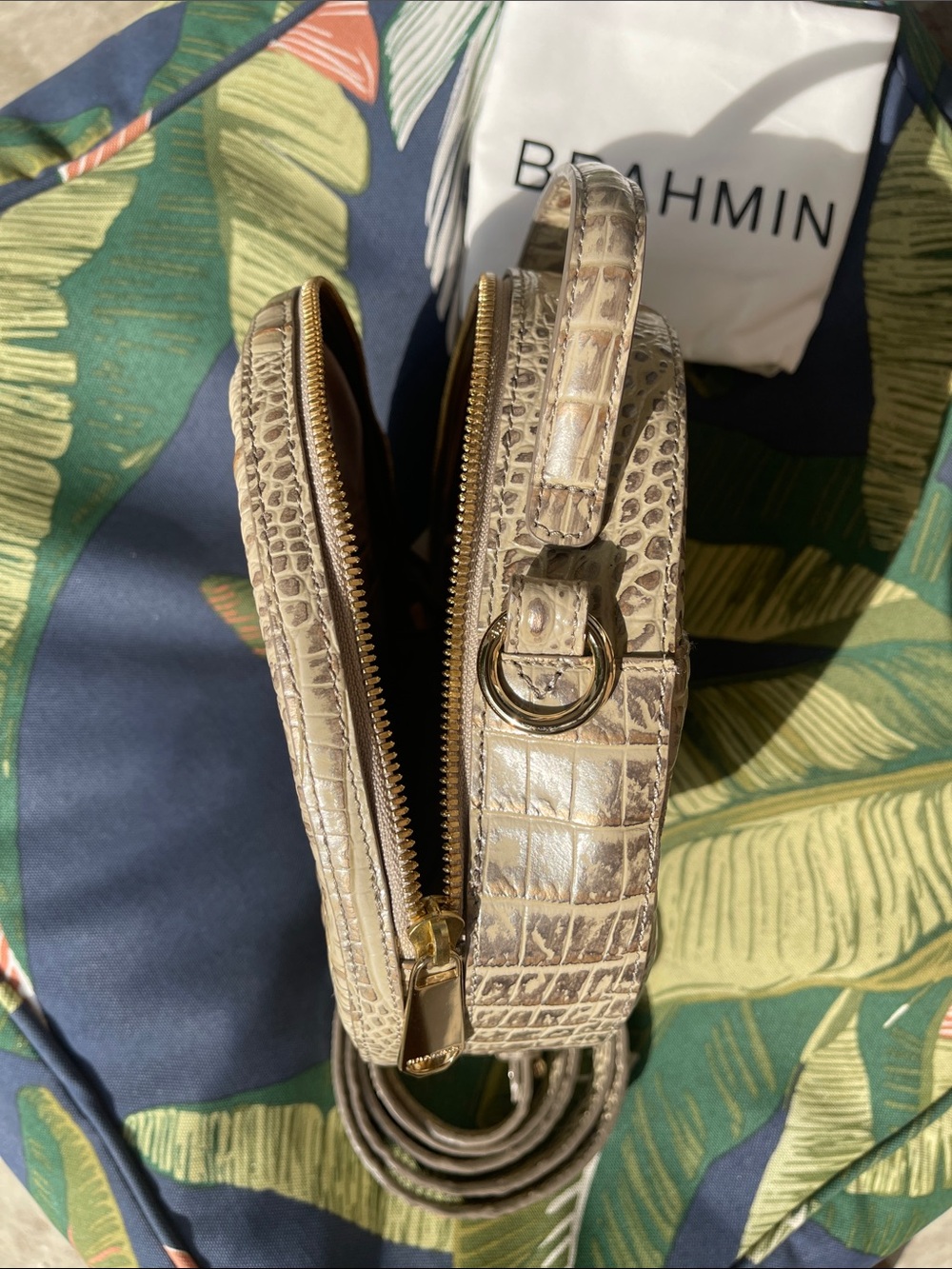 Brahmin Cream Croc-Embossed Round Top-Handle Mini Bag - Picture 11 of 14
